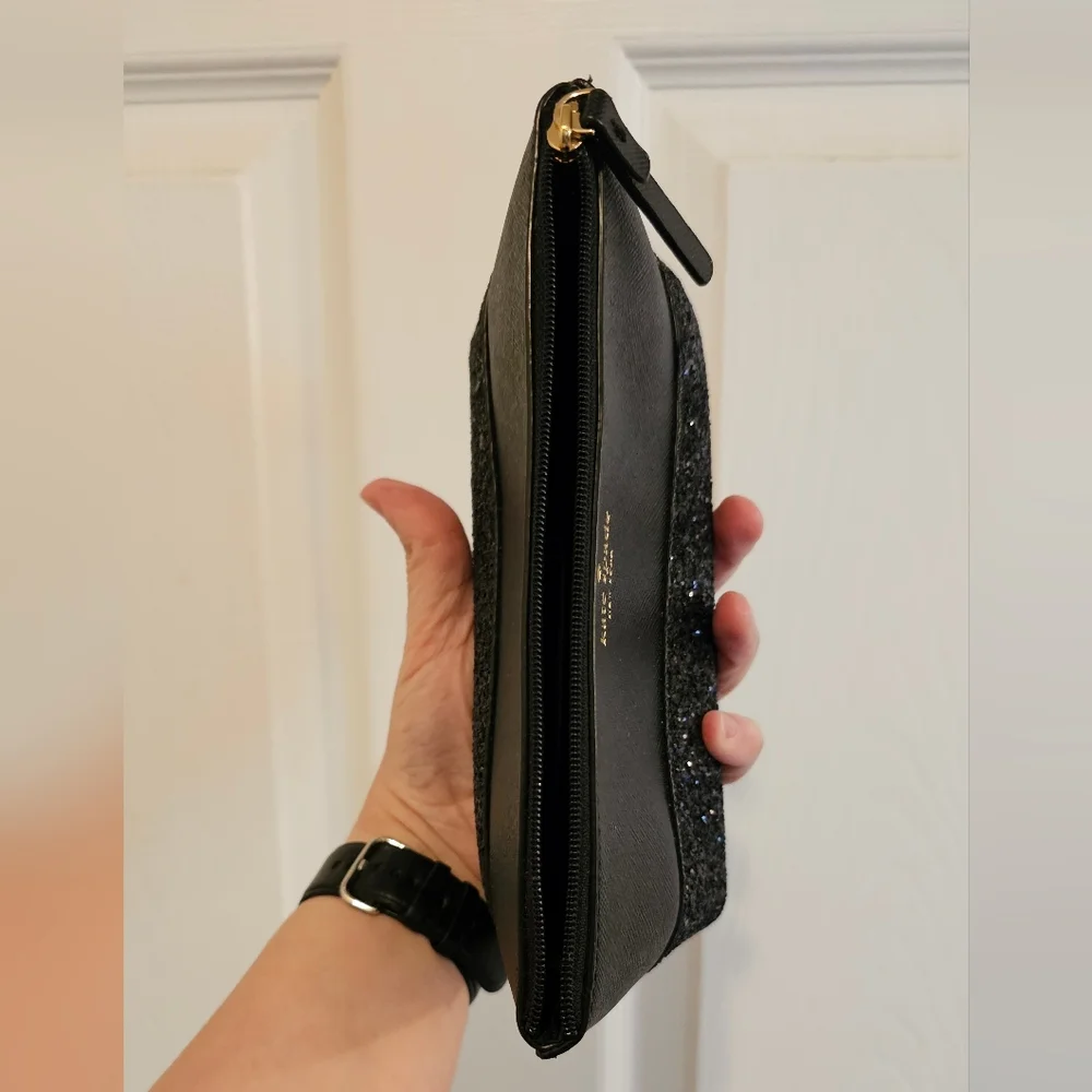 Kate Spade NWOT Black Glitter Zip Pouch